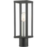 28034-04 1 Light Black Outdoor Post Top Lantern with Brushed Nickel Finish Accents-Lighting LumensLantern