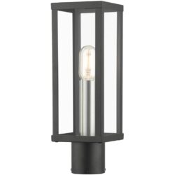 28034-04 1 Light Black Outdoor Post Top Lantern with Brushed Nickel Finish Accents-Lighting LumensLantern