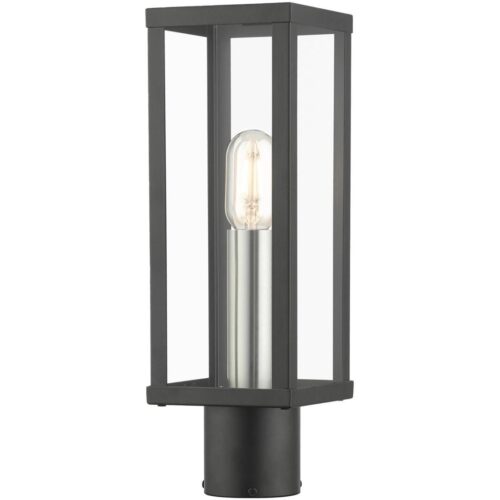 28034-04 1 Light Black Outdoor Post Top Lantern with Brushed Nickel Finish Accents-Lighting LumensLantern