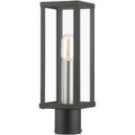 28034-04 1 Light Black Outdoor Post Top Lantern with Brushed Nickel Finish Accents-Lighting LumensLantern