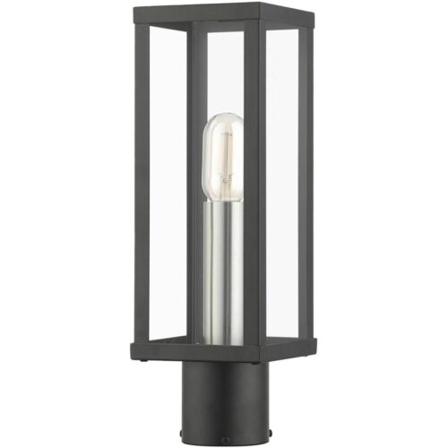 28034-04 1 Light Black Outdoor Post Top Lantern with Brushed Nickel Finish Accents-Lighting LumensLantern