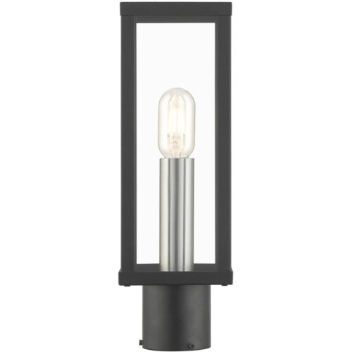 28034-04 1 Light Black Outdoor Post Top Lantern with Brushed Nickel Finish Accents-Lighting LumensLantern