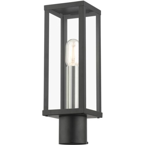 28034-04 1 Light Black Outdoor Post Top Lantern with Brushed Nickel Finish Accents-Lighting LumensLantern