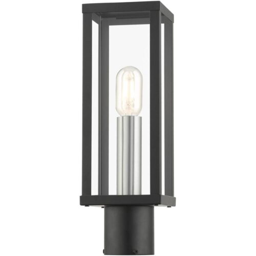 28034-04 1 Light Black Outdoor Post Top Lantern with Brushed Nickel Finish Accents-Lighting LumensLantern