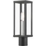 28034-04 1 Light Black Outdoor Post Top Lantern with Brushed Nickel Finish Accents-Lighting LumensLantern