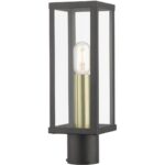 28034-07 1 Light Bronze Outdoor Post Top Lantern with Antique Gold Finish Accents-Lighting LumensLantern