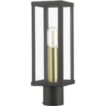 28034-07 1 Light Bronze Outdoor Post Top Lantern with Antique Gold Finish Accents-Lighting LumensLantern