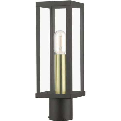 28034-07 1 Light Bronze Outdoor Post Top Lantern with Antique Gold Finish Accents-Lighting LumensLantern