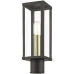 28034-07 1 Light Bronze Outdoor Post Top Lantern with Antique Gold Finish Accents-Lighting LumensLantern