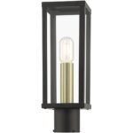 28034-07 1 Light Bronze Outdoor Post Top Lantern with Antique Gold Finish Accents-Lighting LumensLantern