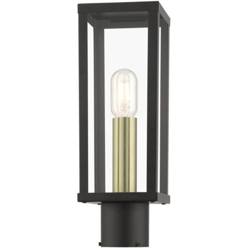 28034-07 1 Light Bronze Outdoor Post Top Lantern with Antique Gold Finish Accents-Lighting LumensLantern