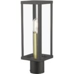 28034-07 1 Light Bronze Outdoor Post Top Lantern with Antique Gold Finish Accents-Lighting LumensLantern