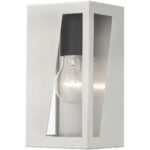 28931-91 1 Light Brushed Nickel Outdoor Small ADA Wall Lantern with Black Finish Accents-Lighting LumensLantern