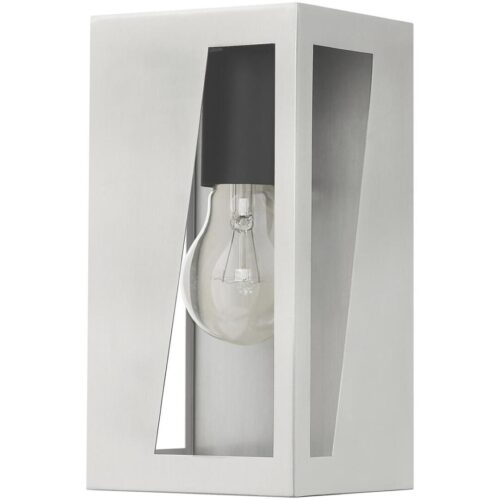 28931-91 1 Light Brushed Nickel Outdoor Small ADA Wall Lantern with Black Finish Accents-Lighting LumensLantern