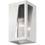 28931-91 1 Light Brushed Nickel Outdoor Small ADA Wall Lantern with Black Finish Accents-Lighting LumensLantern