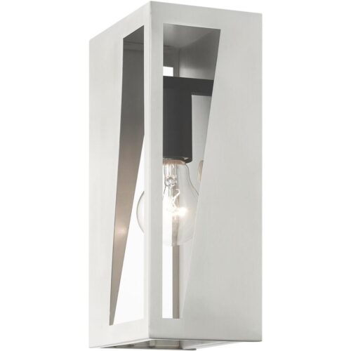 28932-91 1 Light Brushed Nickel Outdoor Medium ADA Wall Lantern with Black Finish Accents-Lighting LumensLantern