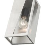 28932-91 1 Light Brushed Nickel Outdoor Medium ADA Wall Lantern with Black Finish Accents-Lighting LumensLantern