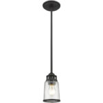 1 Light Bronze Mini Pendant with Hand Blown Clear Seeded Glass Shade-Lighting LumensPendant Lights