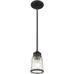 1 Light Bronze Mini Pendant with Hand Blown Clear Seeded Glass Shade-Lighting LumensPendant Lights