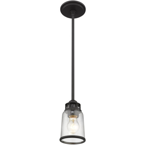 1 Light Bronze Mini Pendant with Hand Blown Clear Seeded Glass Shade-Lighting LumensPendant Lights