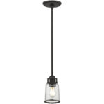 1 Light Bronze Mini Pendant with Hand Blown Clear Seeded Glass Shade-Lighting LumensPendant Lights