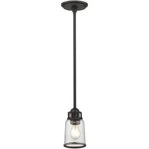 1 Light Bronze Mini Pendant with Hand Blown Clear Seeded Glass Shade-Lighting LumensPendant Lights