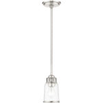 1 Light Brushed Nickel Mini Pendant with Hand Blown Clear Seeded Glass Shade-Lighting LumensPendant Lights