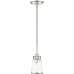 1 Light Brushed Nickel Mini Pendant with Hand Blown Clear Seeded Glass Shade-Lighting LumensPendant Lights