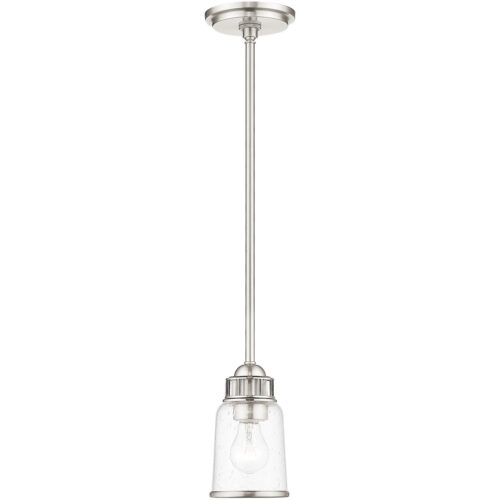 1 Light Brushed Nickel Mini Pendant with Hand Blown Clear Seeded Glass Shade-Lighting LumensPendant Lights