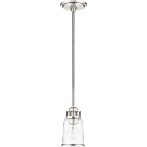 1 Light Brushed Nickel Mini Pendant with Hand Blown Clear Seeded Glass Shade-Lighting LumensPendant Lights