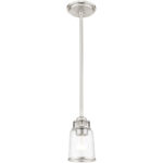 1 Light Brushed Nickel Mini Pendant with Hand Blown Clear Seeded Glass Shade-Lighting LumensPendant Lights