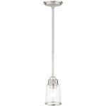 1 Light Brushed Nickel Mini Pendant with Hand Blown Clear Seeded Glass Shade-Lighting LumensPendant Lights