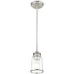 1 Light Brushed Nickel Mini Pendant with Hand Blown Clear Seeded Glass Shade-Lighting LumensPendant Lights