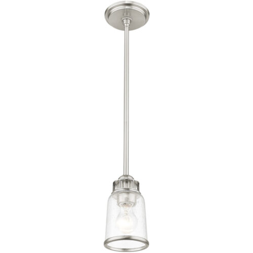 1 Light Brushed Nickel Mini Pendant with Hand Blown Clear Seeded Glass Shade-Lighting LumensPendant Lights