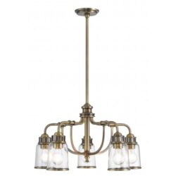 5 Light Antique Brass Dinette Chandelier with Hand Blown Clear Seeded Glass Shade-Lighting LumensChandeliers