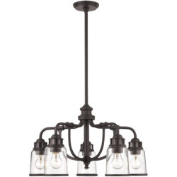 5 Light Bronze Dinette Chandelier with Hand Blown Clear Seeded Glass Shade-Lighting LumensChandeliers