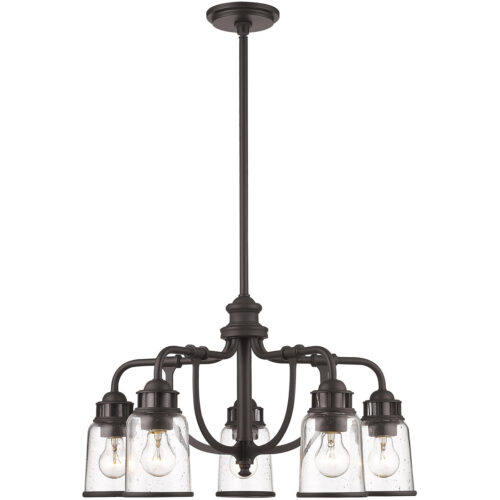 5 Light Bronze Dinette Chandelier with Hand Blown Clear Seeded Glass Shade-Lighting LumensChandeliers