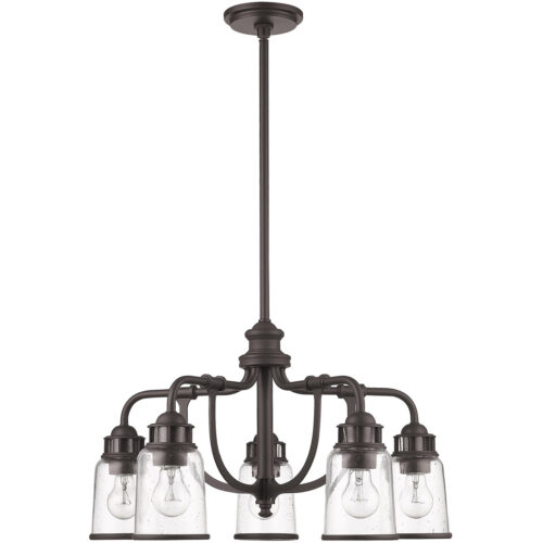 5 Light Bronze Dinette Chandelier with Hand Blown Clear Seeded Glass Shade-Lighting LumensChandeliers