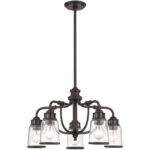 5 Light Bronze Dinette Chandelier with Hand Blown Clear Seeded Glass Shade-Lighting LumensChandeliers