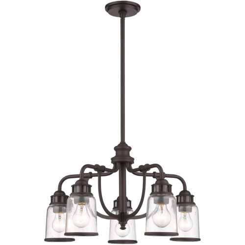 5 Light Bronze Dinette Chandelier with Hand Blown Clear Seeded Glass Shade-Lighting LumensChandeliers