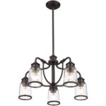 5 Light Bronze Dinette Chandelier with Hand Blown Clear Seeded Glass Shade-Lighting LumensChandeliers