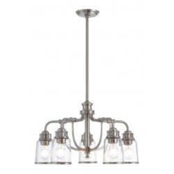 5 Light Brushed Nickel Dinette Chandelier with Hand Blown Clear Seeded Glass Shade-Lighting LumensChandeliers