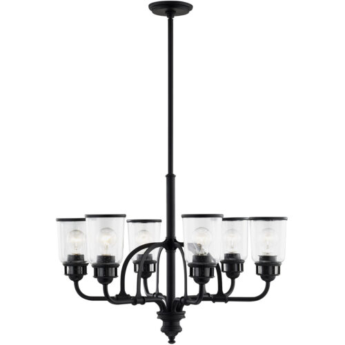 6 Light Black Chandelier with Hand Blown Clear Seeded Glass Shade-Lighting LumensChandeliers