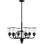 6 Light Black Chandelier with Hand Blown Clear Seeded Glass Shade-Lighting LumensChandeliers