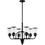 6 Light Black Chandelier with Hand Blown Clear Seeded Glass Shade-Lighting LumensChandeliers