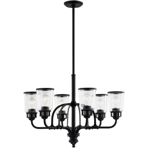 6 Light Black Chandelier with Hand Blown Clear Seeded Glass Shade-Lighting LumensChandeliers