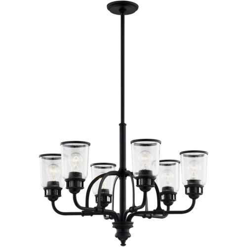 6 Light Black Chandelier with Hand Blown Clear Seeded Glass Shade-Lighting LumensChandeliers