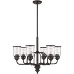 6 Light Bronze Chandelier with Hand Blown Clear Seeded Glass Shade-Lighting LumensChandeliers