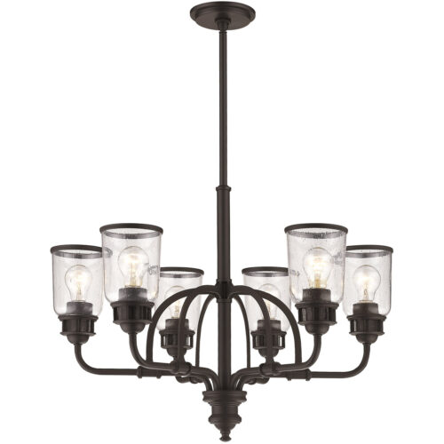 6 Light Bronze Chandelier with Hand Blown Clear Seeded Glass Shade-Lighting LumensChandeliers