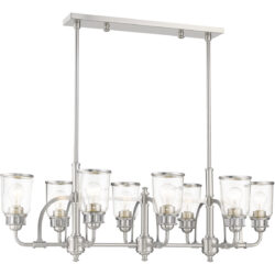 21 inch 8 Light Brushed Nickel Linear Chandelier with Hand Blown Clear Seeded Glass Shade-Lighting LumensChandeliers